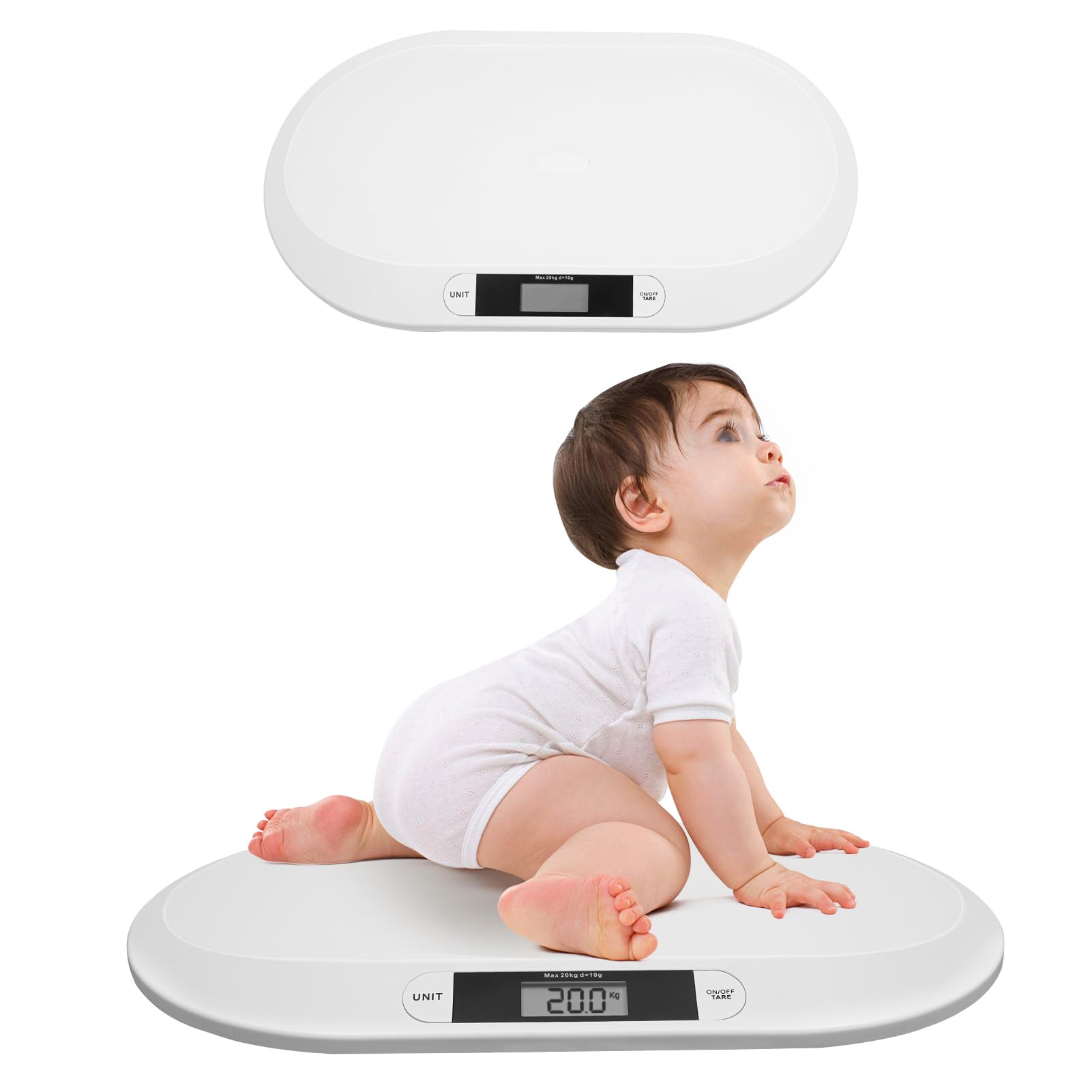 Báscula digital para bebés con pantalla LCD, varios modos de pesaje, báscula infantil para mascotas y bebés, hasta 20 kg, 55 cm x 32 cm x 2,7 cm