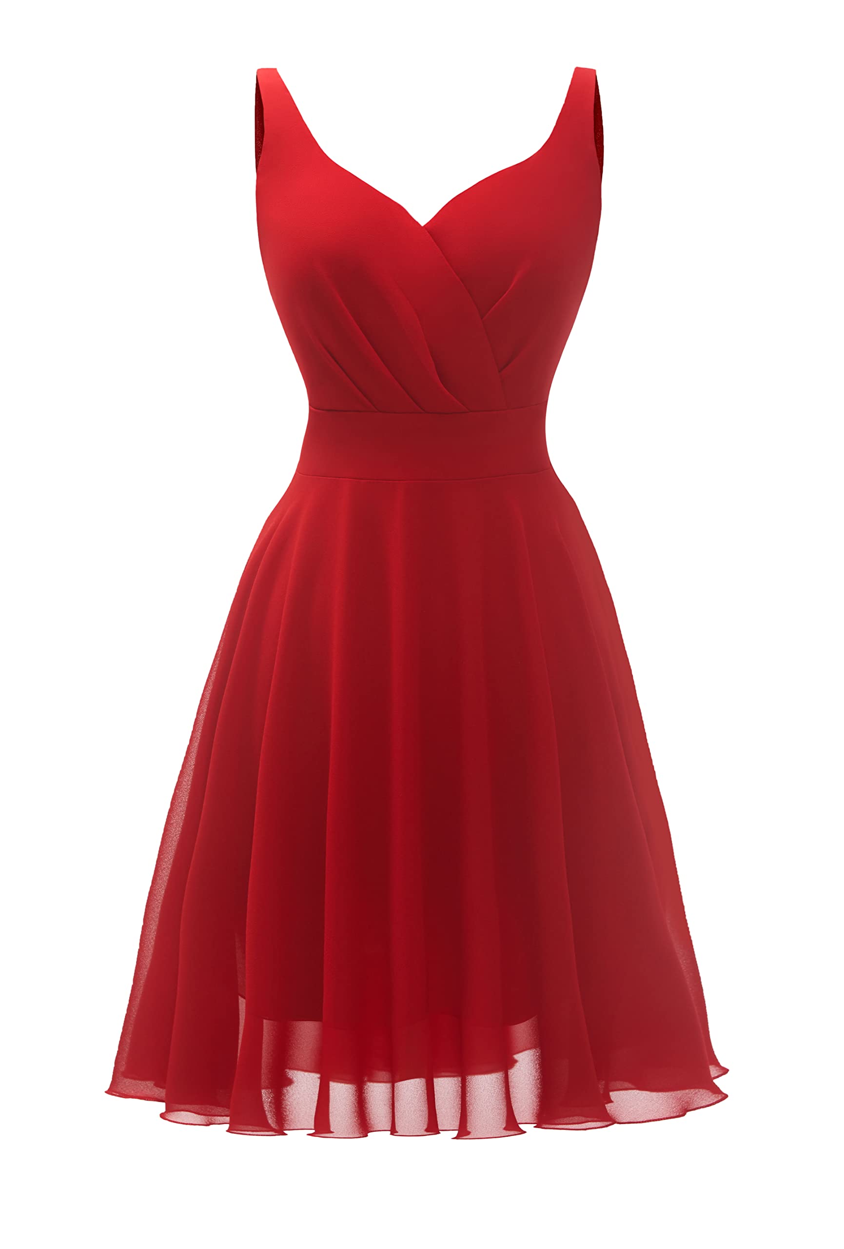 Dressever Summer Cocktail Dress V-Neck Adjustable Spaghetti Strap Chiffon Sundress X-Large Red