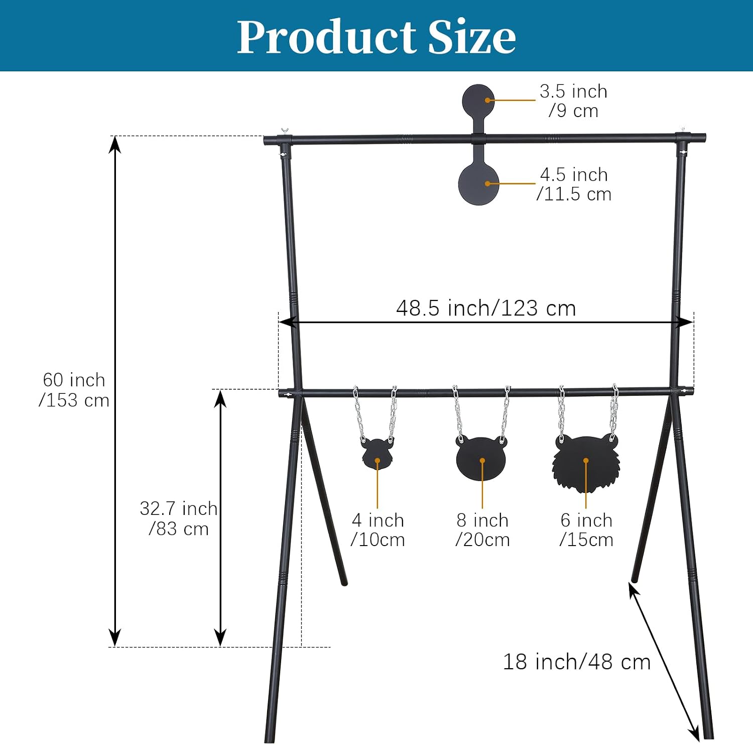 Metal Target Stands Set Holder Light-Grade Adjustable Shooting Stand with 3 Sizes Hanging Targets for Practice Shooting Range Indoor Outdoor (Black, 2 Layer)