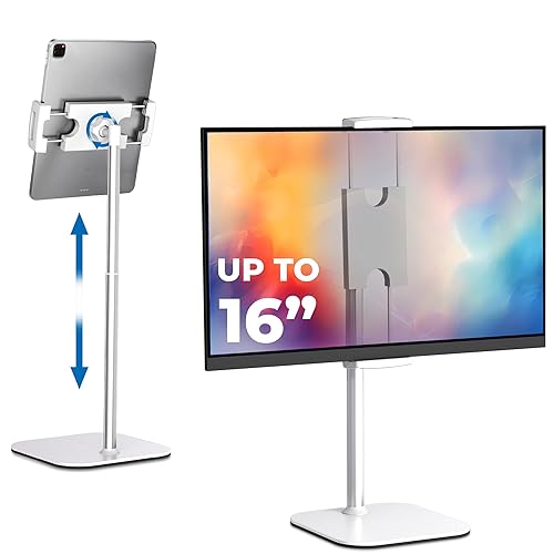 Cooper TabStand - Height Adjustable iPad Stand for Desk, Tablet Holder, 16" Portable Monitor Stand | Aluminum Alloy Telescoping Tablet Tripod for All iPad, Pro, Air, Mini & Kindle (Frost White) - NEW Frost White (4.4 lb support)