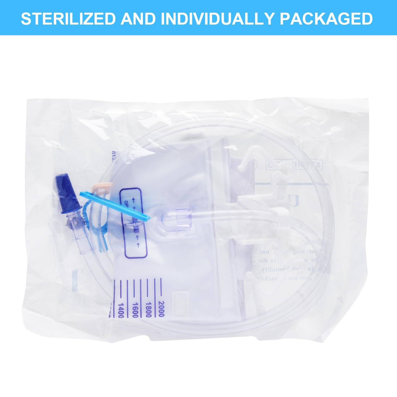 2 Stück Urindrainagesystem, Urinbeutel 2000ml mit Anti Reflux Ventil und Ablass, Urindrainagebeutel Drainagebeutel mit 100cm Schlauch (2000ml-2pcs)