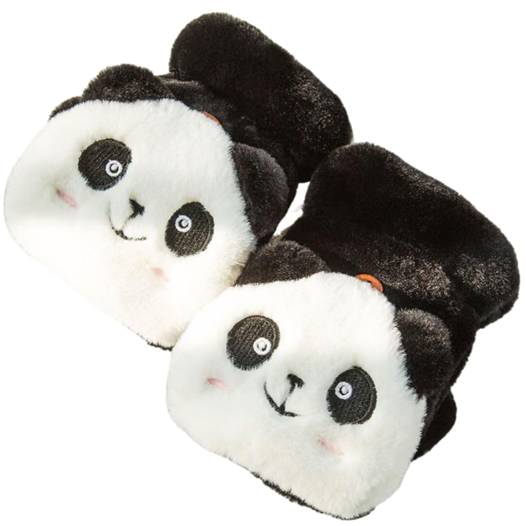 Yisenjee Women's Black Warm Thick Fluffy Gloves Winter Fingerless Touchscreen Thickened Warm Panda Flap Knitted Gloves
