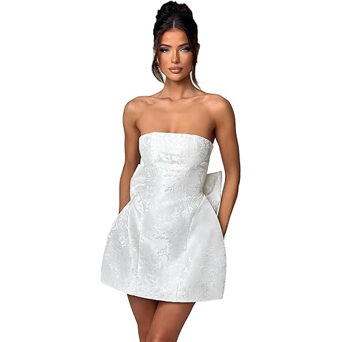 JUMISEE Embroidery Satin Homecoming Dress with Bow Modest Strapless Mini Dresses A Line Short Prom Dress Party Gown