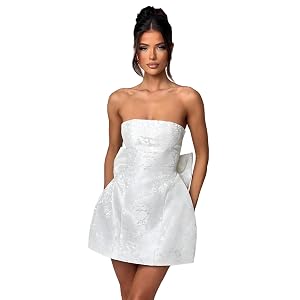 JUMISEE Embroidery Satin Homecoming Dress with Bow Modest Strapless Mini Dresses A Line Short Prom Dress Party Gown