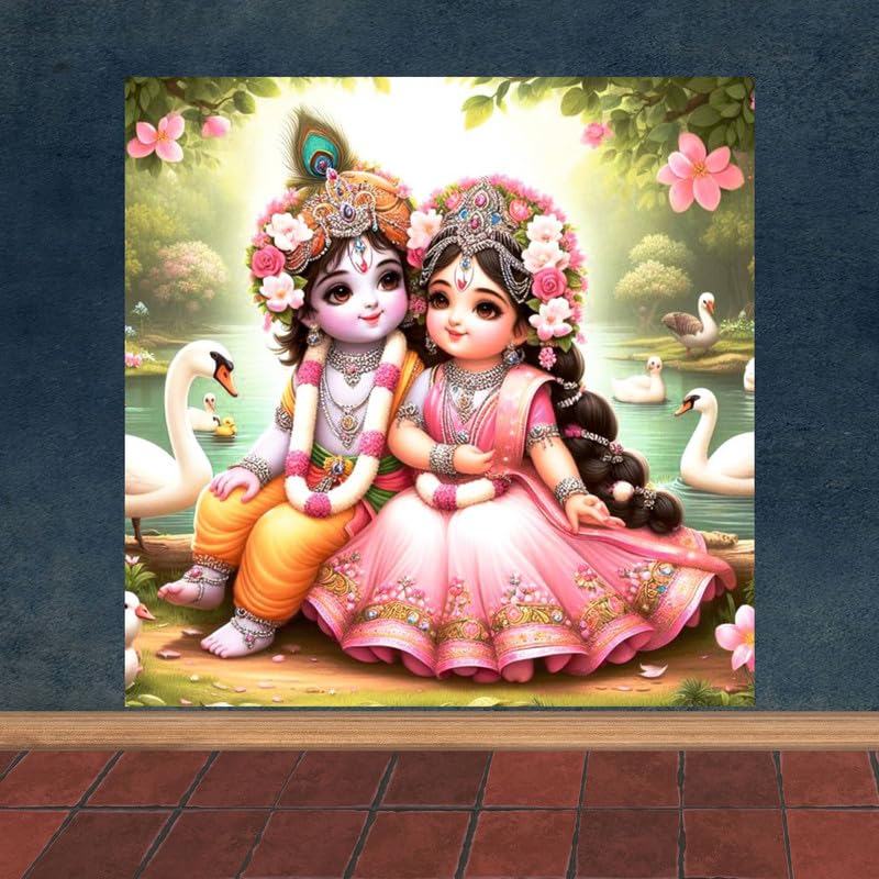 Image of British Terminal Cute little Bal Gopal Baby God Krishna| Kanha Ji | Laddu Lord Makhan Chor Painting Religious Poster for Pregnant Women for wall (matt thin vinyl,sticker,multicolor,unframed)| bj366