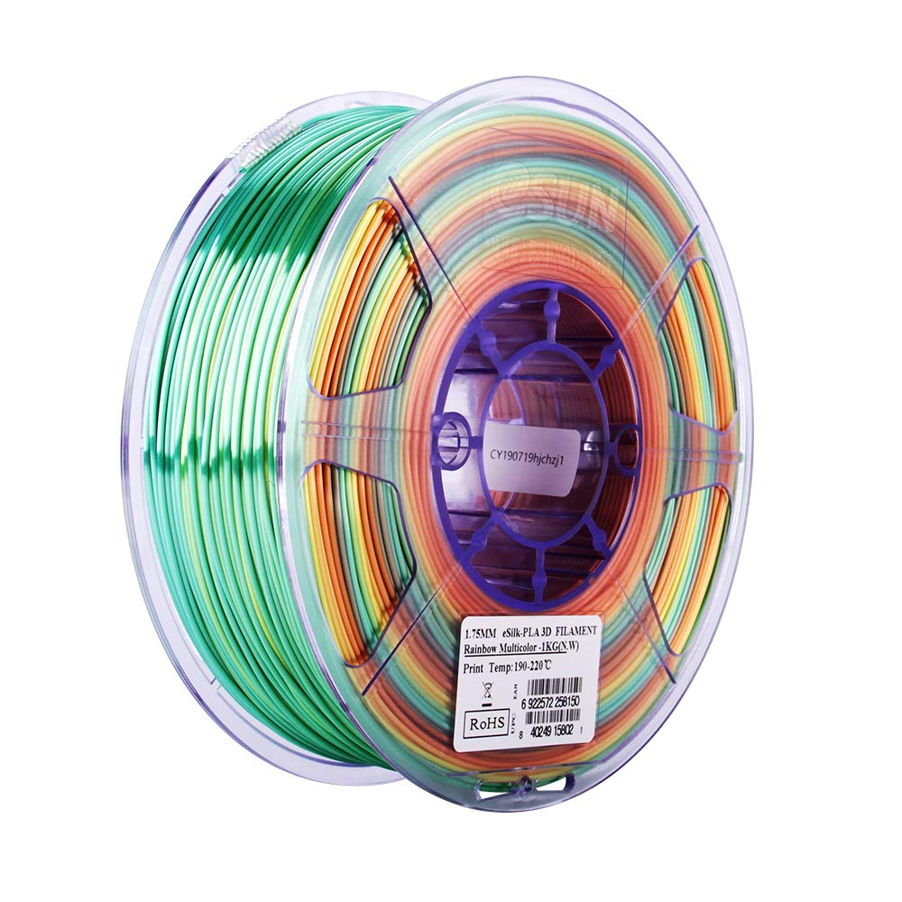 Silk PLA 3D Printer Filament, Dimensional Accuracy +/- 0.05 mm, 1 kg Spool, 1.75 mm, RAINBOW Color
