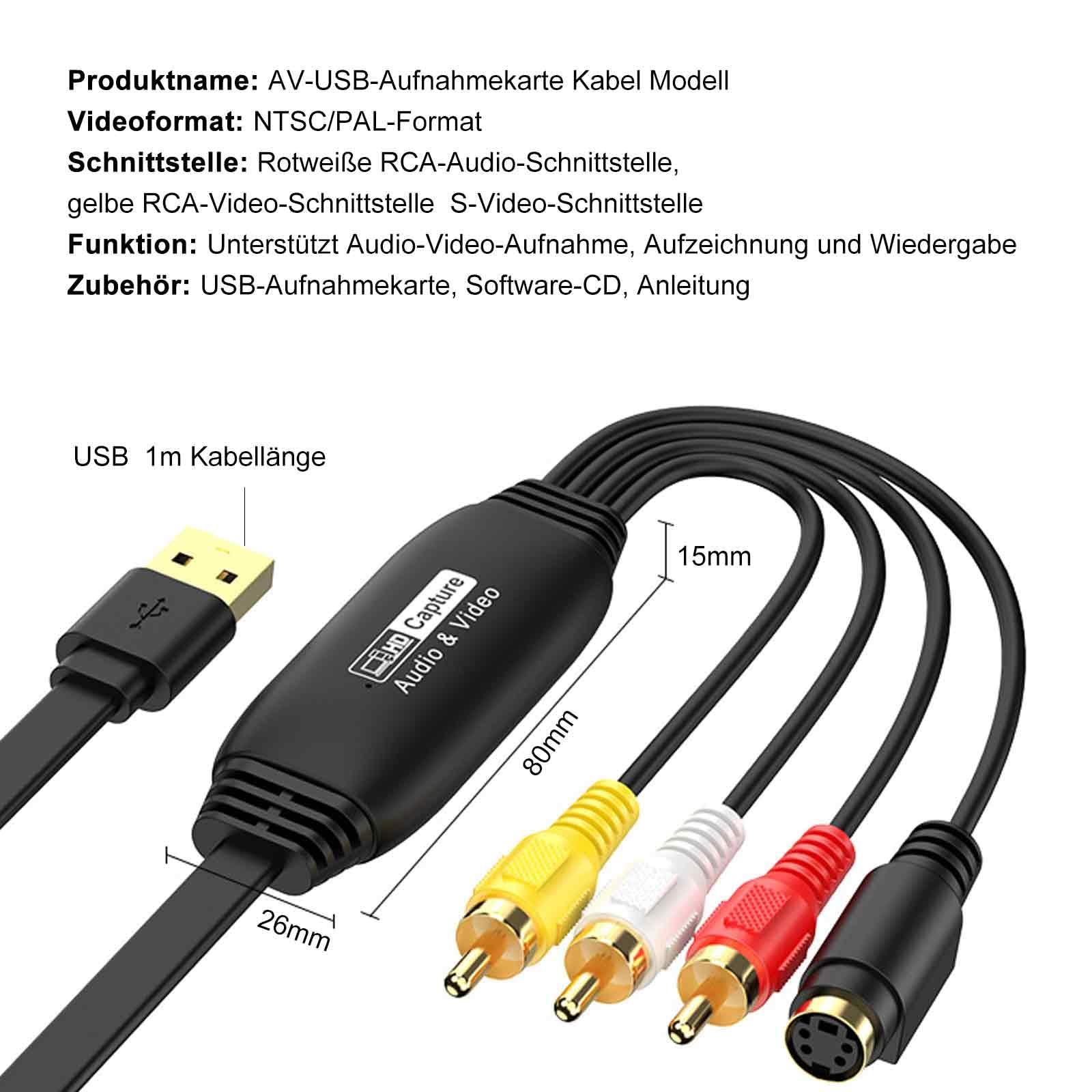 HOSPAOP Convertisseur VHS vers numérique USB 2.0 - Carte de capture vidéo 1080p pour numériser VHS, adaptateur AV et RCA, VCR DVD vers PC, compatible avec Windows et Mac OS