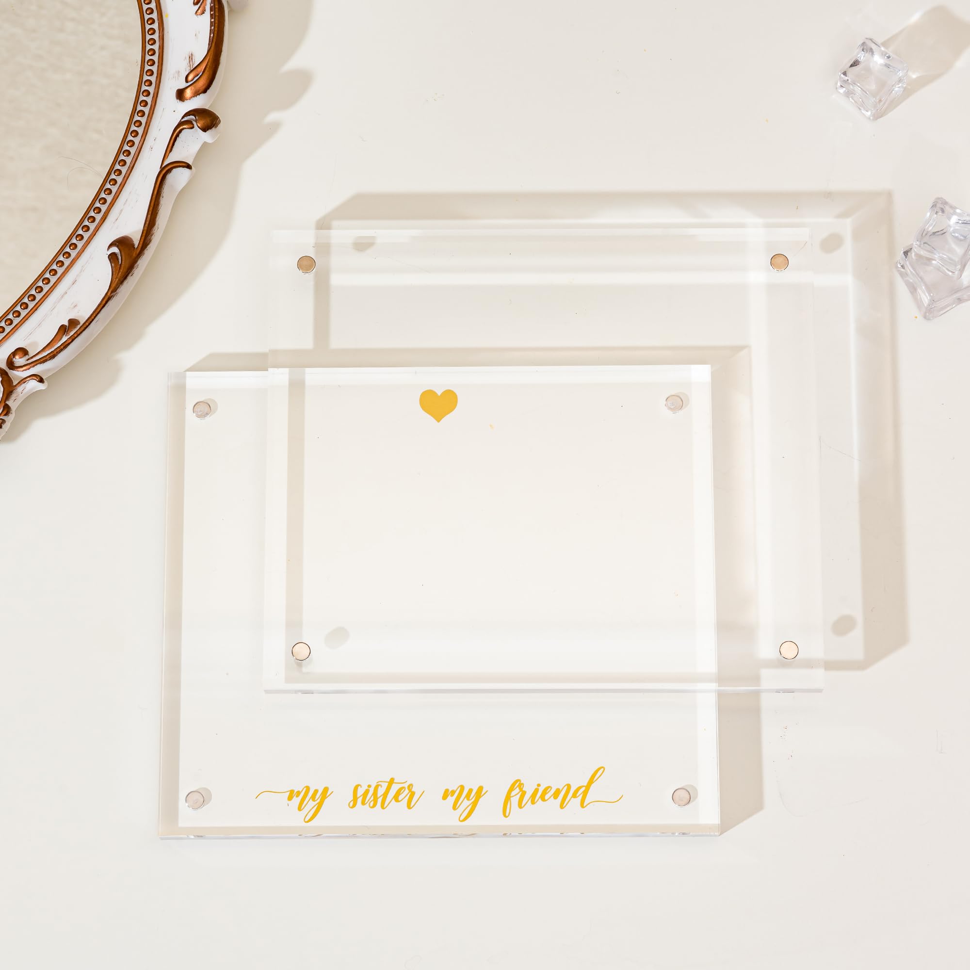 My Sister My Friend Acrylic Photo Frame – 5x7 Vertical Double Sided Magnetic Display, Frameless Keepsake Gift