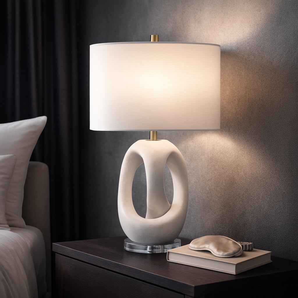 Quartz Table Lamp for Home and Bedroom Decor - Decorative Accent Lamp for Living Room, Bedside, and Nightstand Display - Ideal Lighting for Desk, Entryway, or Hallway Styling - 26", White