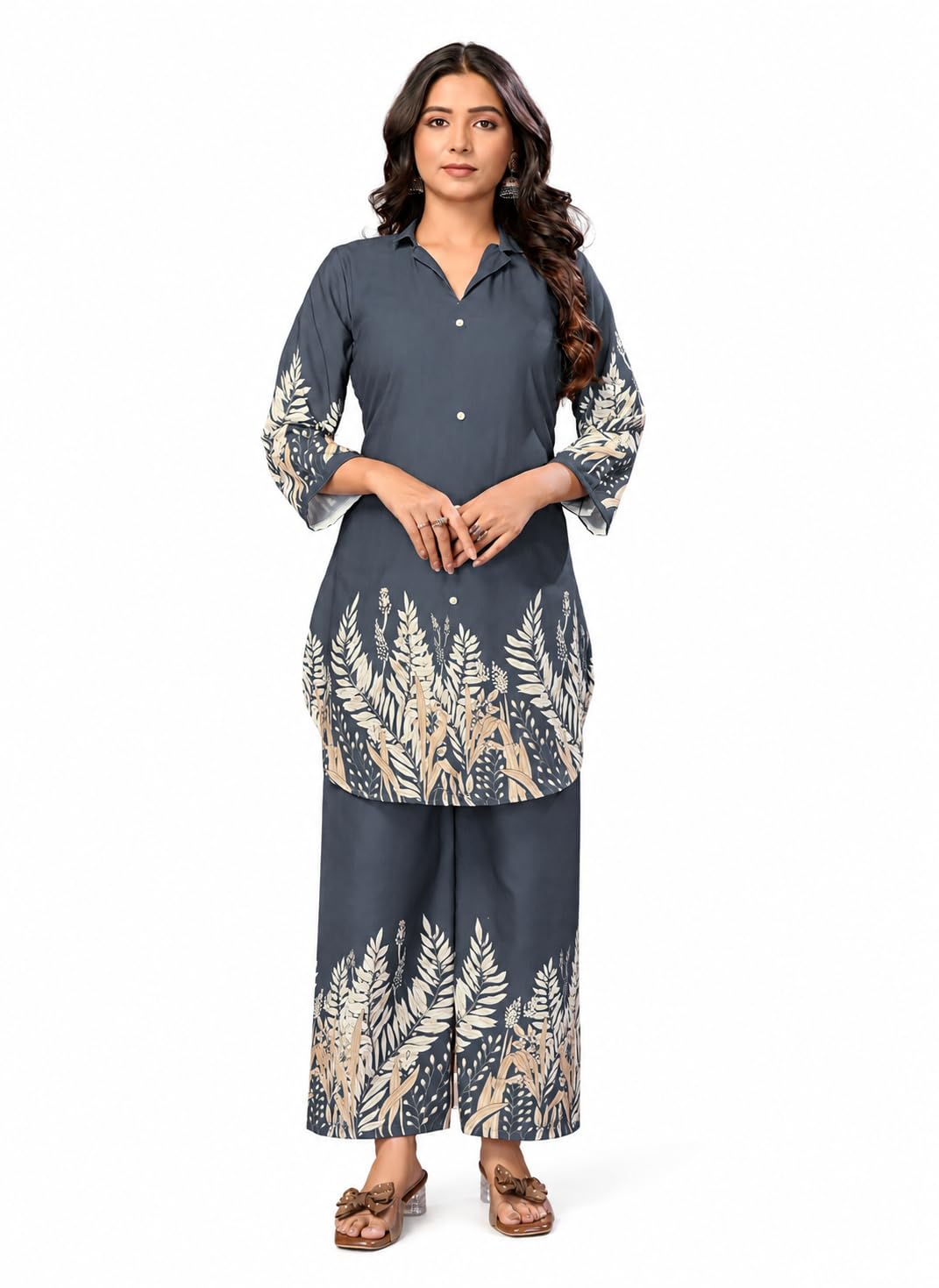 Women's Rayon Printed Co-Ord Set | 2 Piece Top & Pant Set | Slate Blue | Casual Wear-picture-37