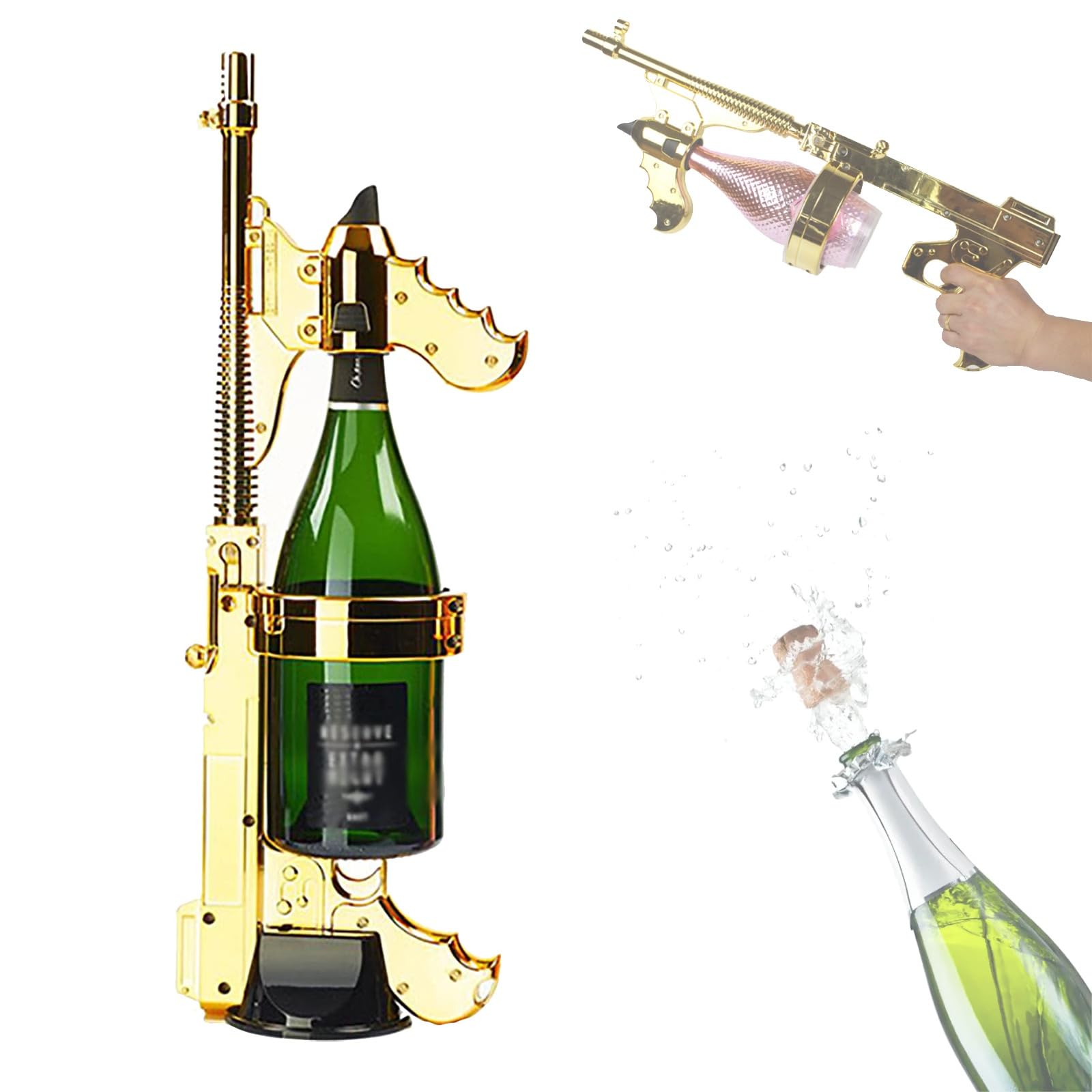 KJZQXYX Champagne Spray Gun Shooter,Christmas Bar Atmosphere Props, Adjustable Length for 750ml-1.5L Bottles,for Parties, Weddings, Bar Atmosphere (Gold)