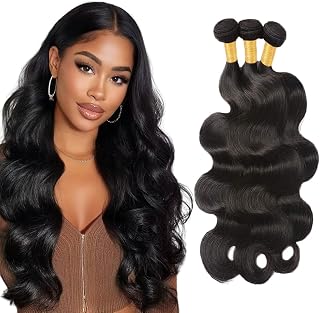 22 24 26 Inch Body Wave Bundles Human Hair 3 Bundles Brazilian Remy Hair 50 Grams/Bundle 10A Grade Unprocessed Virgin Hairs #1B Natural Color Body Wave Bundle Weaves Hair Extensions