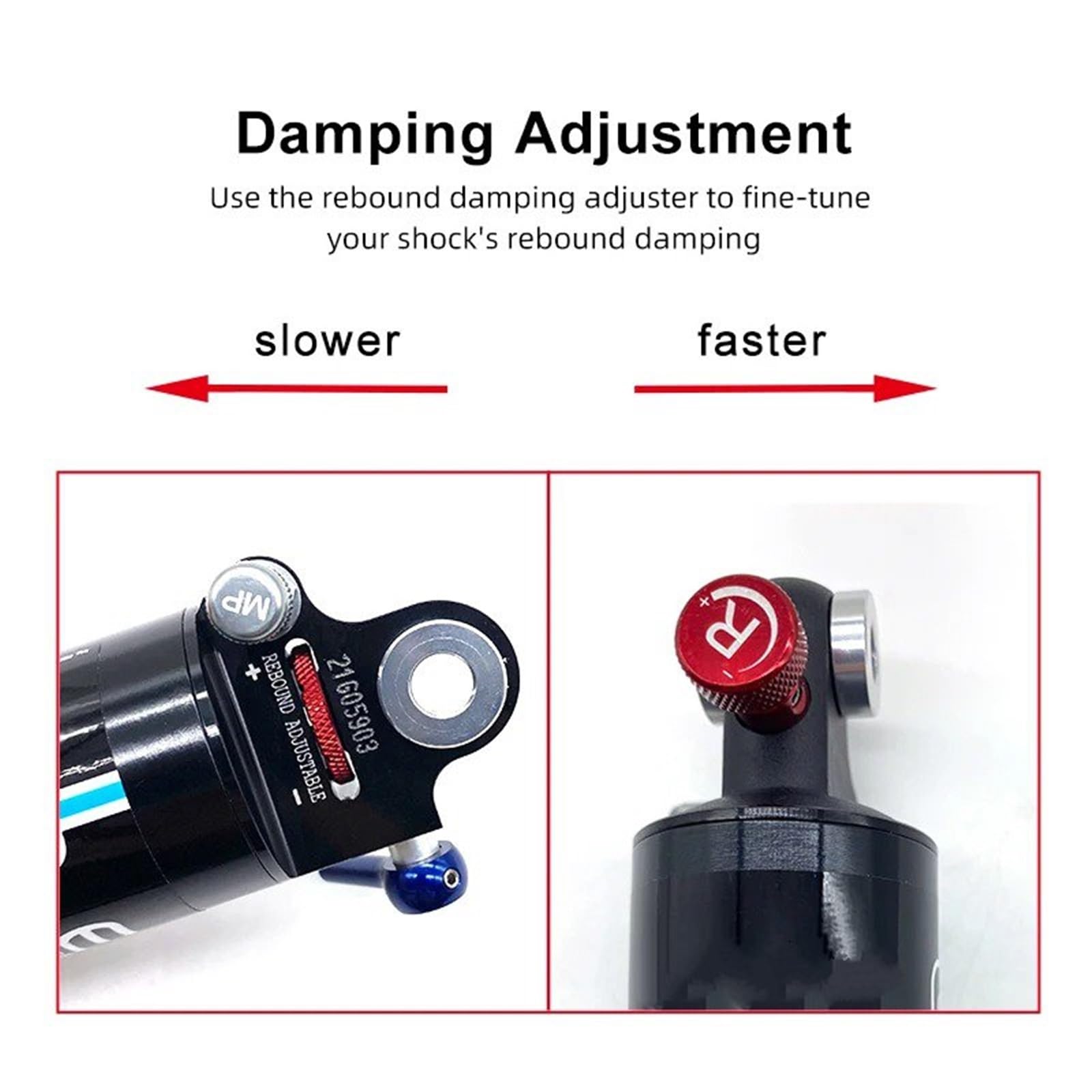 Amortiguador Suspensión Neumática Amortiguador Aire Para Bicicleta Montaña, Scooter, Cámara Aire, Amortiguador Trasero Ajustable MTB 588RL 582RL 562R(588RL-185mm)