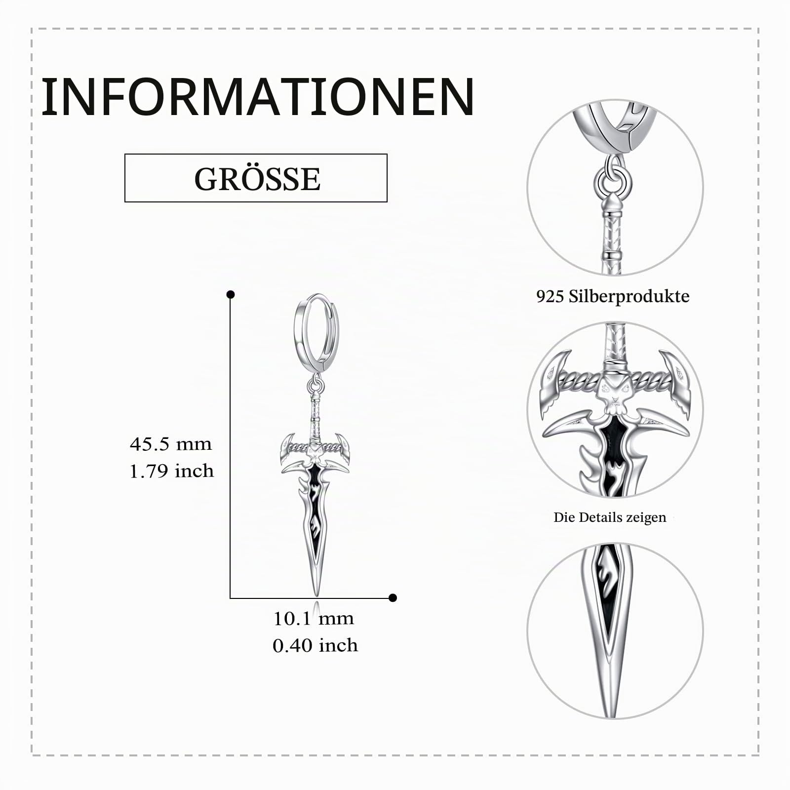 VONALA Schwert Ohrringe 925 Sterling Silber Dolch Gothic Hoop Schwert Messer Hängend Ohrringe Dolch Unisex Geschenk Für Damen Frauen Männer