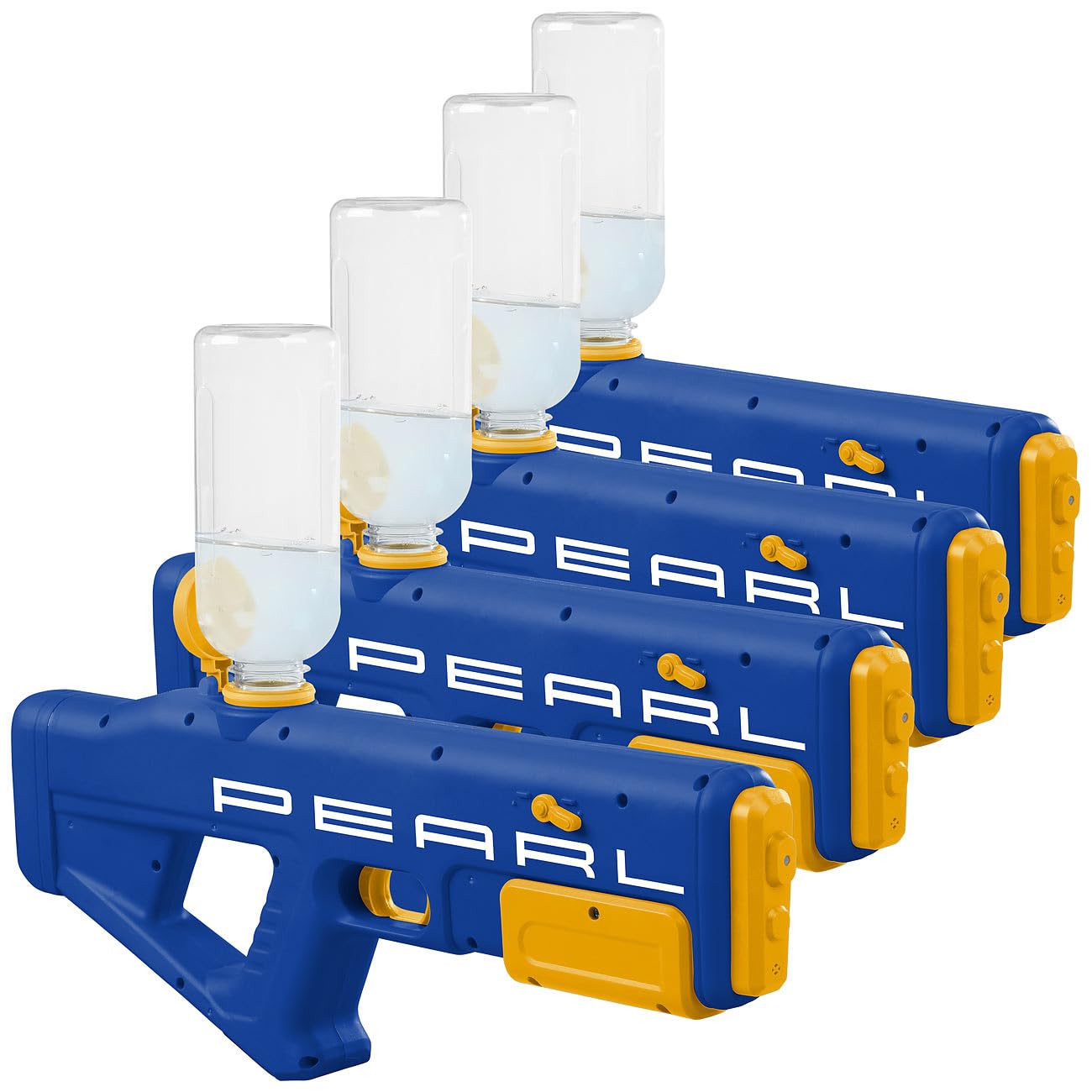 PEARL Wasserpistole für Kinder: 4er-Set Elektrische Wasserpistolen mit Tankaufsatz, bis 10 m, 650 ml (Akku Wasserpistole, mit Tank, Super Soaker)