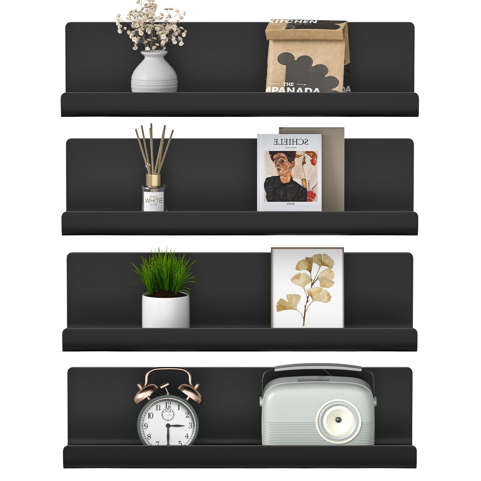WELDUN Floating Shelves, Set of 4 Wall Mounted Shelf, Picture Ledge Display, Decorative Wall Shelves for Living Room Bedroom
