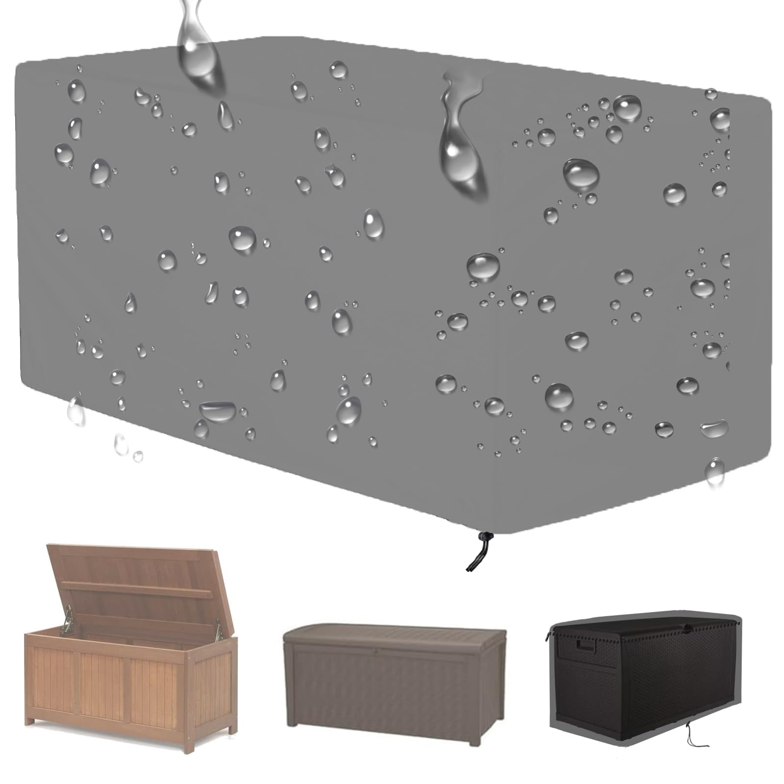 Pokrowiec na ławkę do przechowywania na zewnątrz wodoodporny ochraniacz na meble ogrodowe 210D wytrzymały materiał wołowy pasuje do 123 x 62 x 55 cm, szara, trwała odporna na warunki atmosferyczne