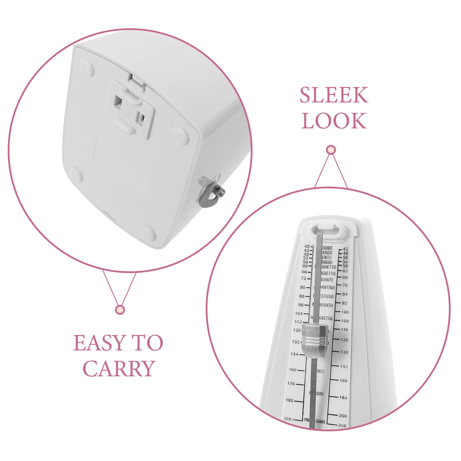 Métronome Mécanique de Piano Précis pour Guitare et Violon, Blanc