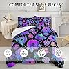 Axolotl Neon Floral Bedding Set Twin,Gradient Floral Comforter Set for Girls,Colorful Flower Bedding Set Stars,Galaxy Series Comforter for Kids Boys Girls Teens Adults,1 Quilt 2 Pillowcases,Black #2