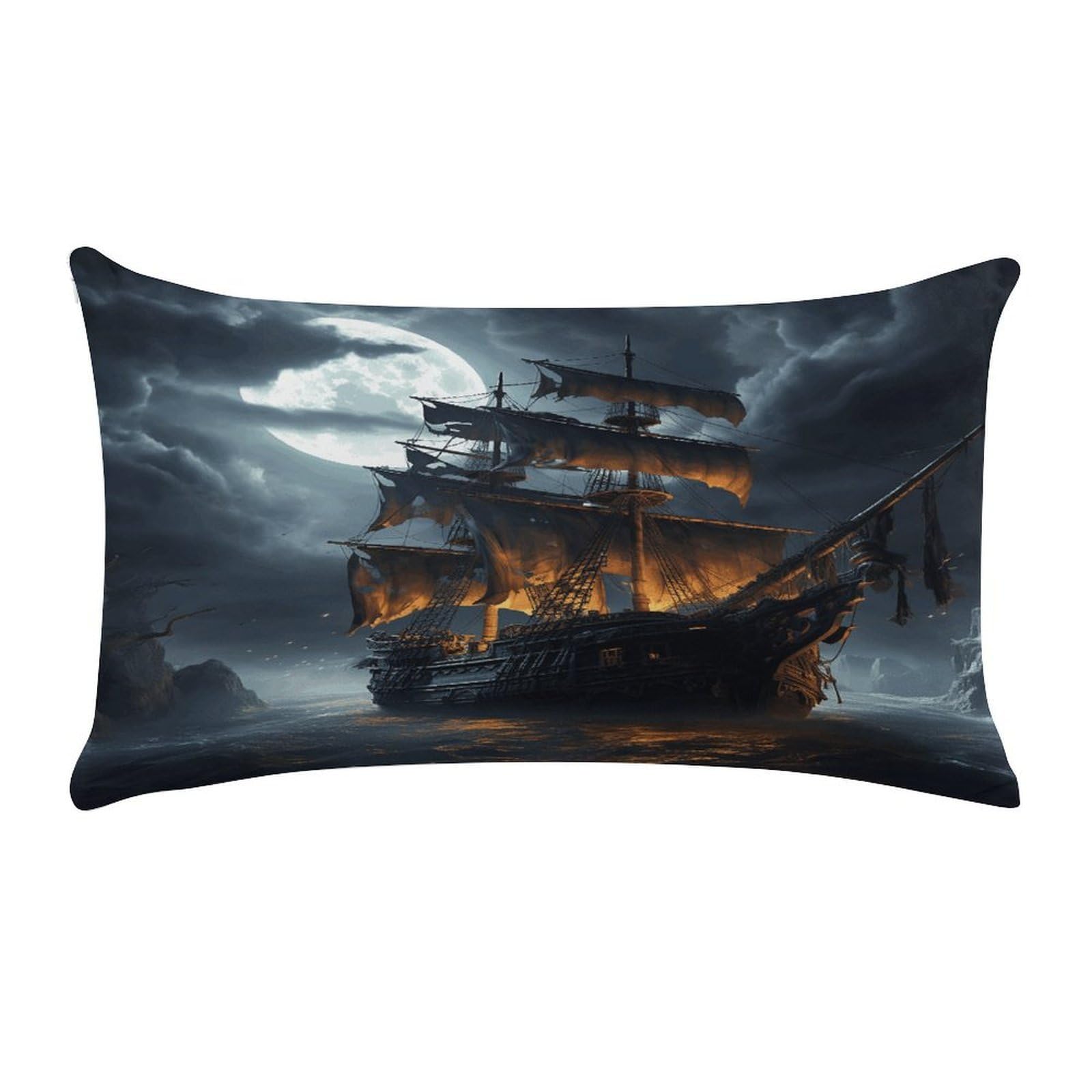 VstaDank Pirate Sailboat Full Moon Pillow Cover Pillowcase for All Seasons Short Plush Body Pillow Case Soft Cozy Fuzzy Lumbar Long Pillow Cover for Bed Sofa Bench 20 X 12 Inches
