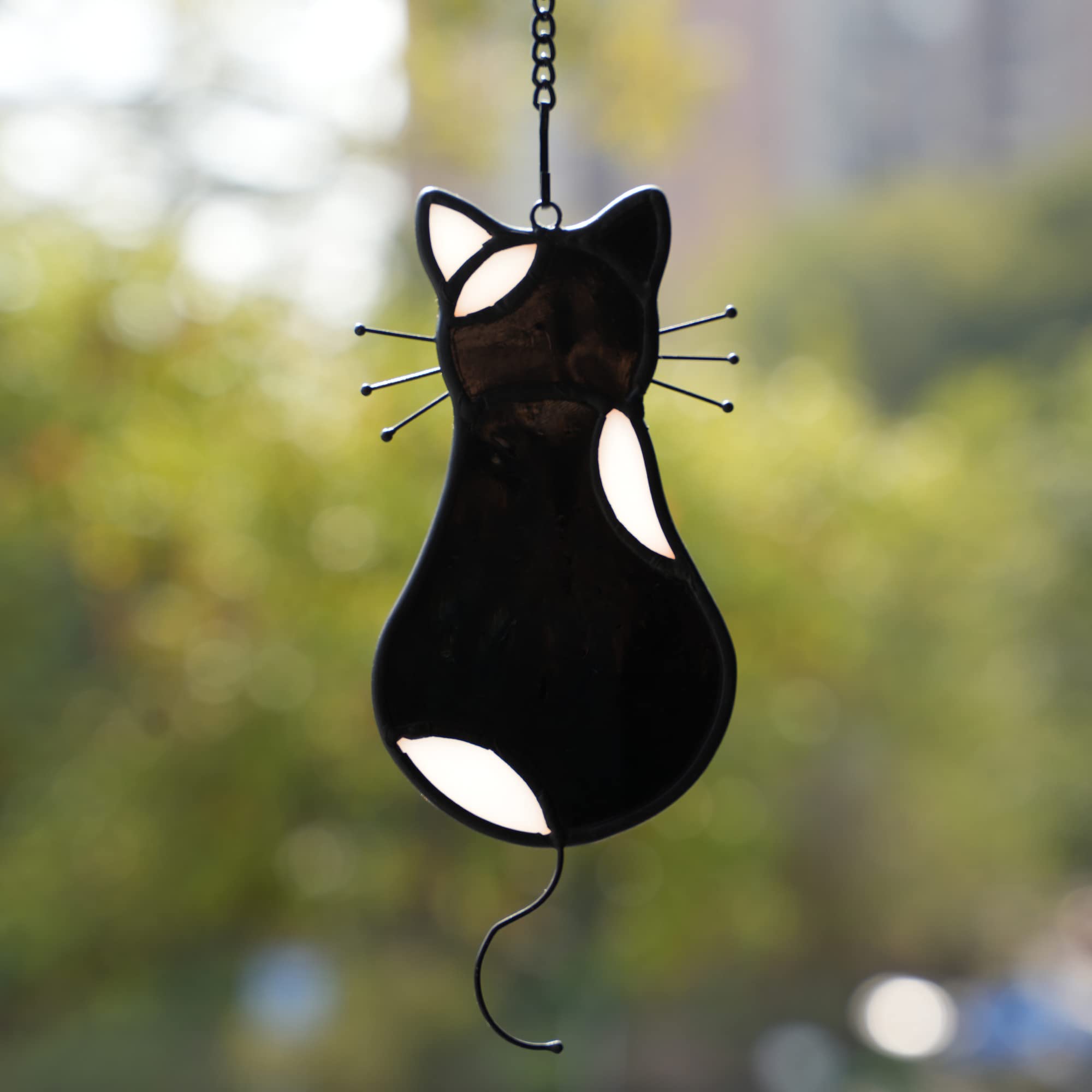 BOXCASA Buntglas-Fensterbehang – Oranger Katzen-Sonnenfänger Mit Indischen Federn, 27,2 X 15,2 Cm