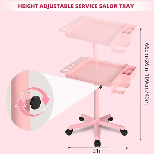 Miniatura 22 de Bandeja de salón con ruedas,Carrito de belleza con ruedas ajustable en altura,Equipo profesional de salón para peluquería/Spa/uso doméstico Negro
