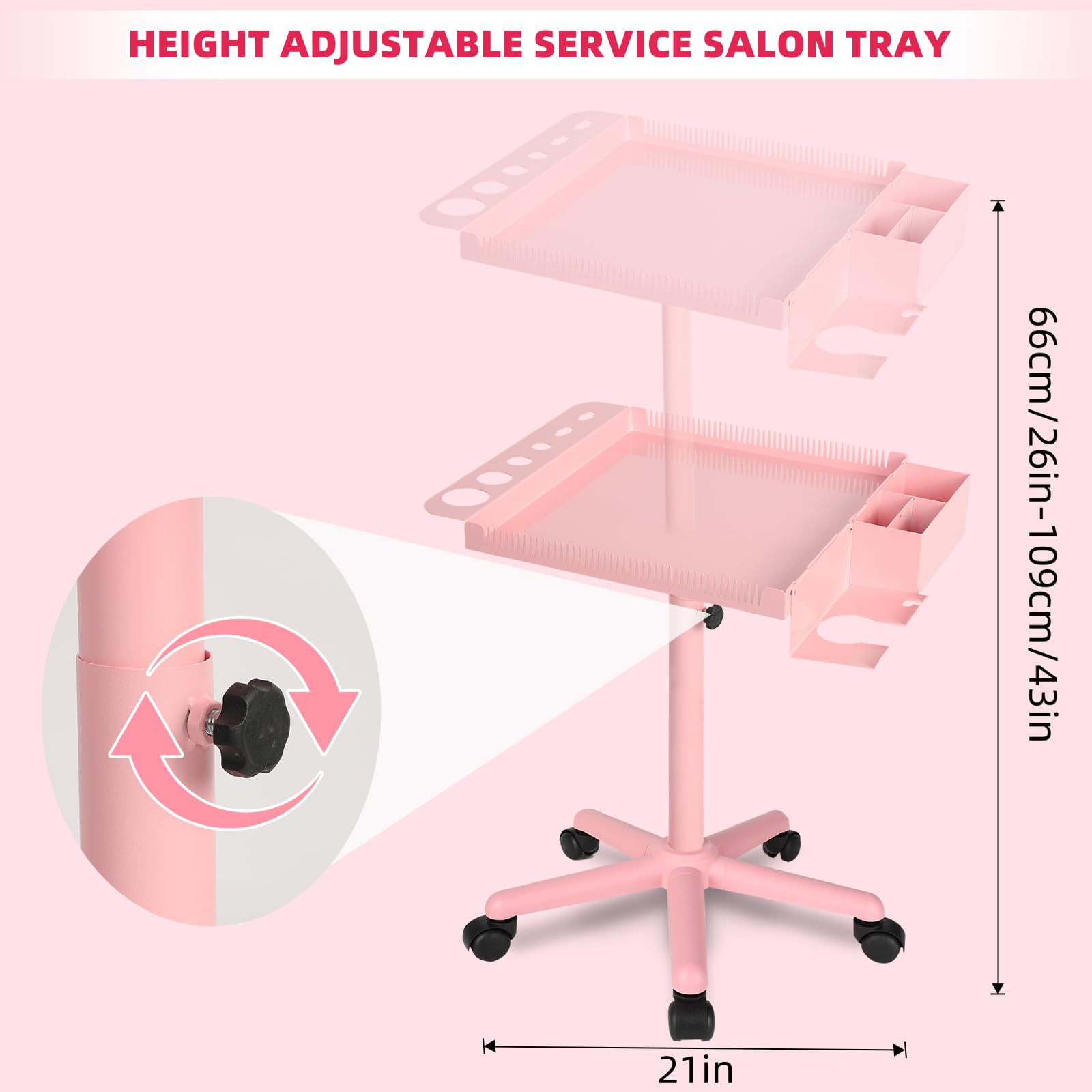 Salon Tray on Wheels with Adjustable Height