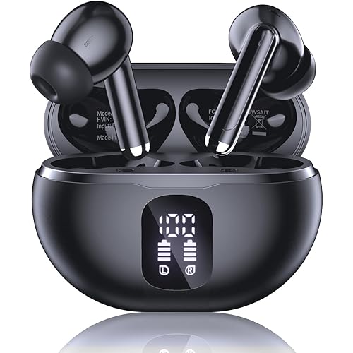 Wireless Earbuds, Bluetooth 5.4 Headphones with 50H Playback, Deep Bass Stereo Ear Buds Clear Calls with LED Power Display, IPX7 Waterproof, in-Ear Earphones with Mic for Phone/Android/iPad, Jet Black