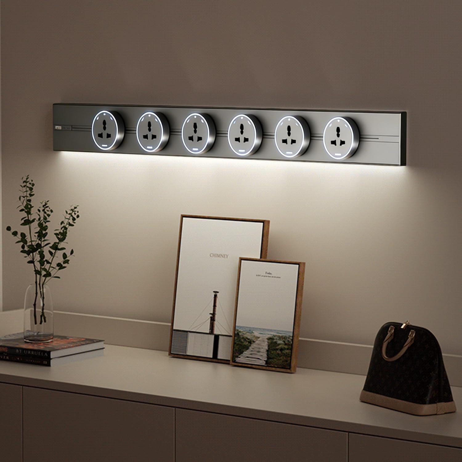 Listwa Zasilająca 40/50/60/80 Cm, Gniazdo Szynowe 8000 W Z Adapterem + Port ładowania USB Typu C + Lampa Z Czujnikiem Ruchu, Listwa Zasilająca Do Montażu Na ścianie W Kuchni I Salonie Grey-80cm