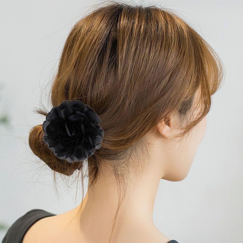 Image of Dainty Fabric Rose & Camellia Flower Oversized Brooch Pins & Hair Clip - Large Lapel Pin, 4.3in /7.5in