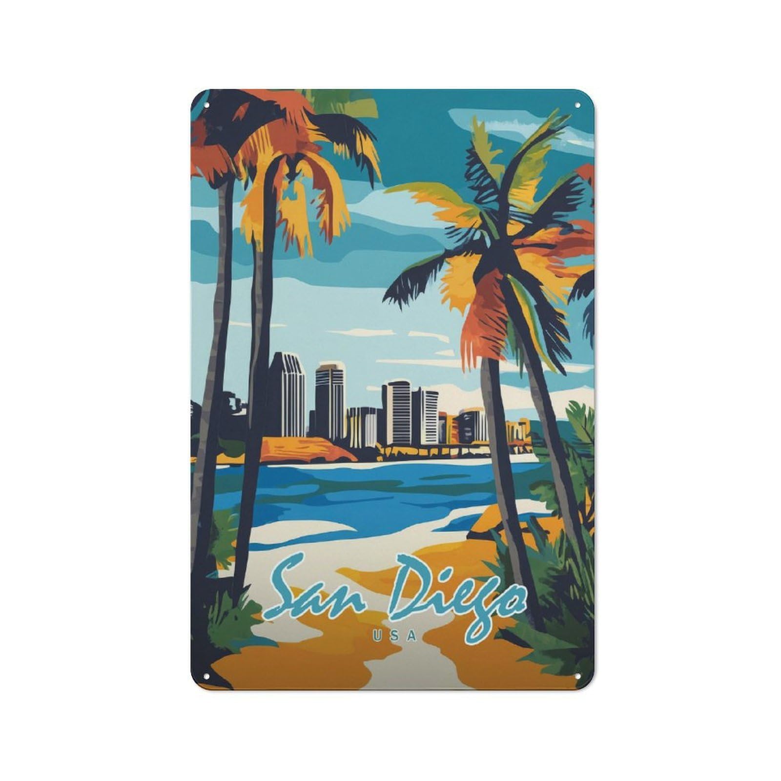 Junmoney Style-9 San Diego Cityscape Cafe Metal Sign 30X20cm, Vintage Restaurant Wall Art For Tea Room, Shop Wall Or Breakfast Area