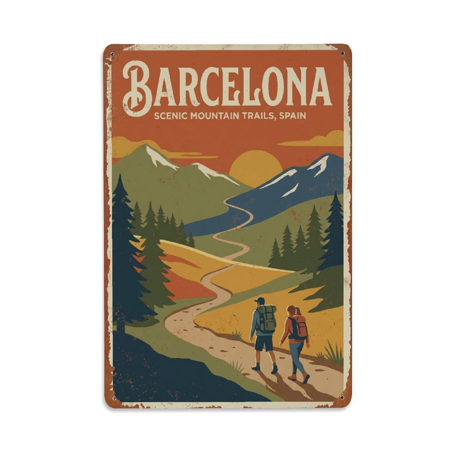 Vintage Travel Footpaths Spain Mountain Metal Tin Sign