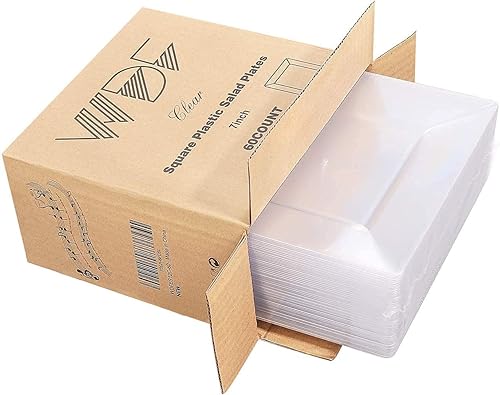 Miniatura 9 de WDF 60 platos de plástico transparente, platos desechables cuadrados de 9.5 pulgadas, 60 platos de plástico transparente, platos desechables