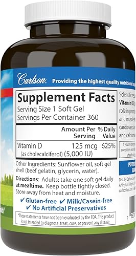 Miniatura 2 de Carlson Vitamina D3 5000 UI Salud ósea 360 geles blandos