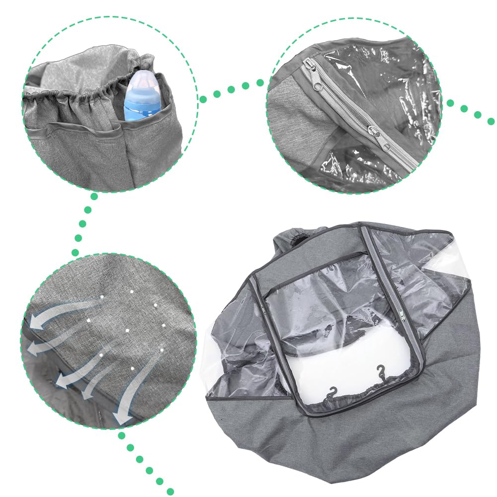 Tiiyee Housse de pluie universelle pour poussette, protection contre les intempéries, coupe-vent, respirante, protège de la poussière avec poche de rangement pour la plupart des poussettes simples de