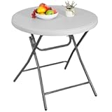 Smartxchoices 32" Round Folding Table Plastic Card Table Circle Dining Table Heavy Duty Portable w&sol;Handle for Picnic Party Camping Dining Wedding Event Indoor Outdoor Lightweight White