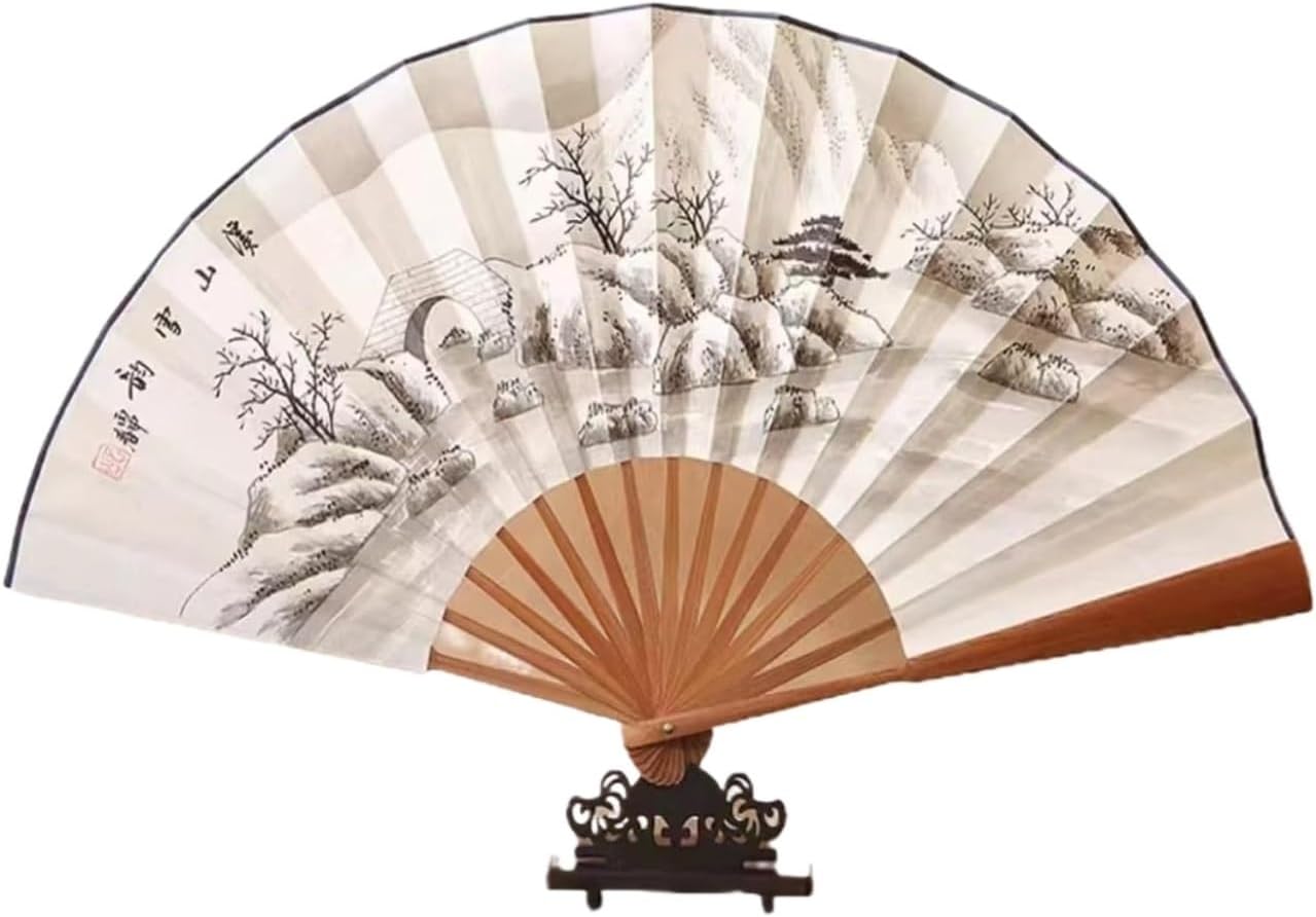 Collectible Folding Fan Unique Art Piece Cultural Fan Lightweight Portable Fan Hand-Painted Xuan Paper Fan, Includes Elegant Storage Bag, Perfect for Daily Use, and Decor 33.3CM