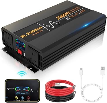 2000W/4000WPeak Pure Sine Wave Duty Car Power Inverter 50HZ 12V DC to 230/240V AC with LCD Display, USB Port, Wireless Remote Control 10M for Car Home Laptop Truck