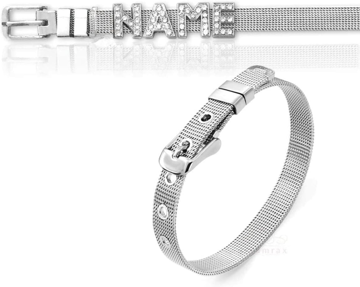 ZIVOMSilver Personalized Name Alphabet Initial Letter Stainless Steel Rhinestone Bracelet