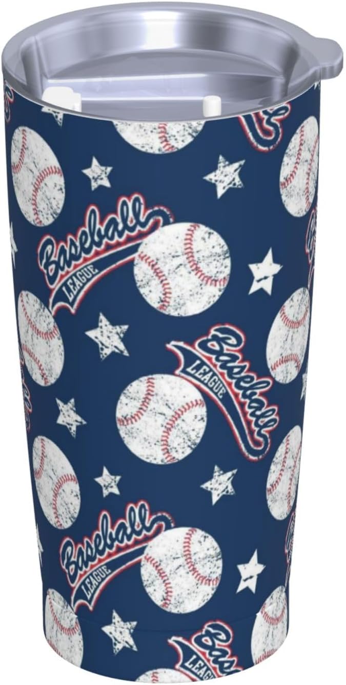 Baseball 20oz Tumbler with Lid and Straw for Sports Lovers Women Men, Sport Baseball Insulated Mug Sports Style Stainless Steel Tumbler Double Wall Vacuum Travel Mug Coffee Cup - Image 2