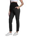 Maternity Pants Quick Dry Stretch Pockets Golf Dressy Work Business Casual Pregnancy Scrub Pants Black Large