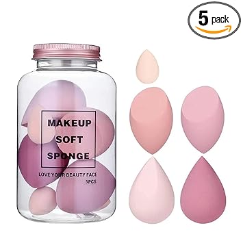ROBIFEL Makeup Sponge Set Beauty Blender Set with Egg Case, Soft Sponge For Liquid Foundation,Creams and Powders,Latex Free Wet and Dry Makeup(4Big + 1Mini-5Pcs set) (MULTICOLOUR) With Plastic Dabba