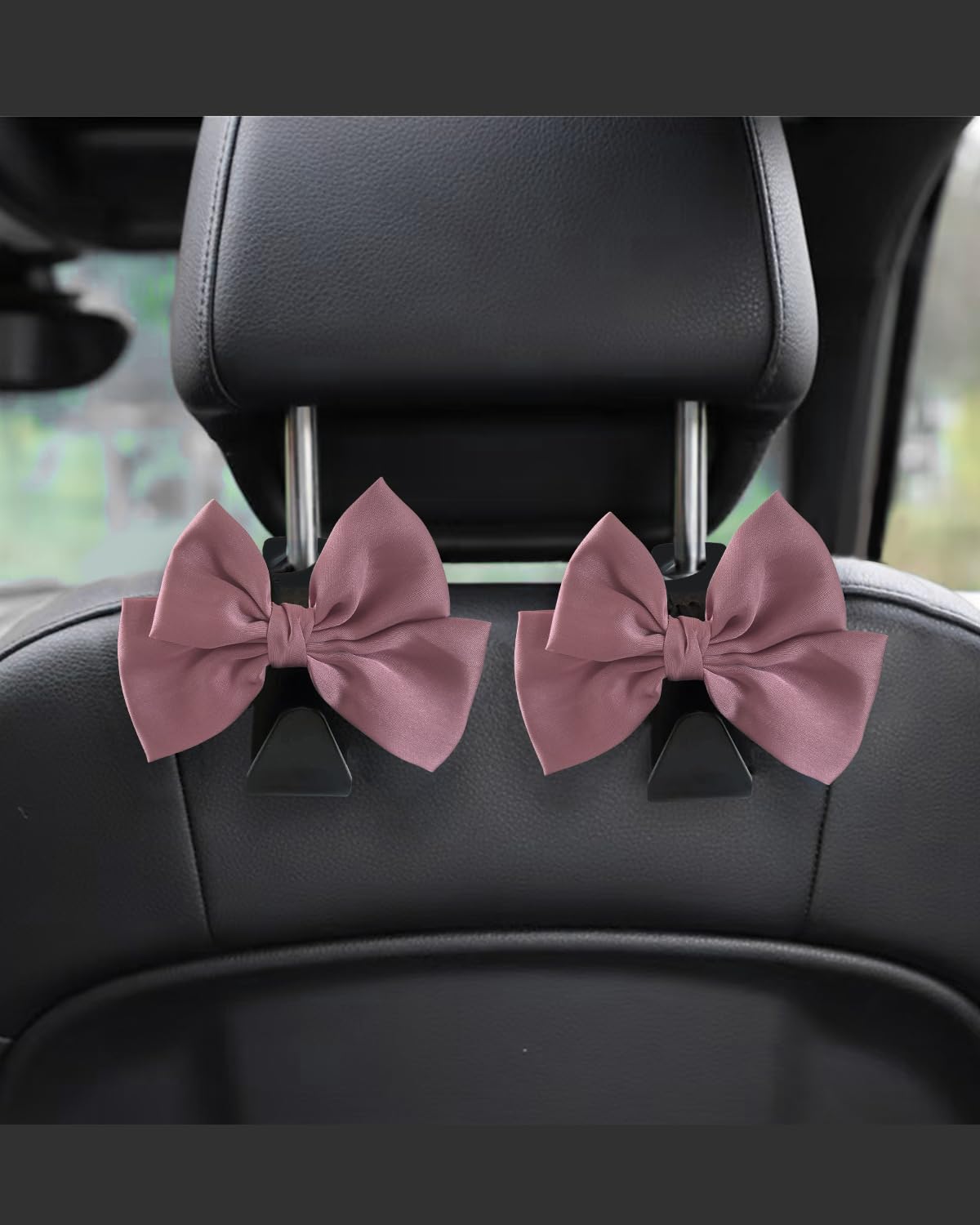 BVGACI 2 Pack Car Purse Hooks, Cute Bow Car Seat Headrest Hook Hanger for Purses and Bags (Leather pink)