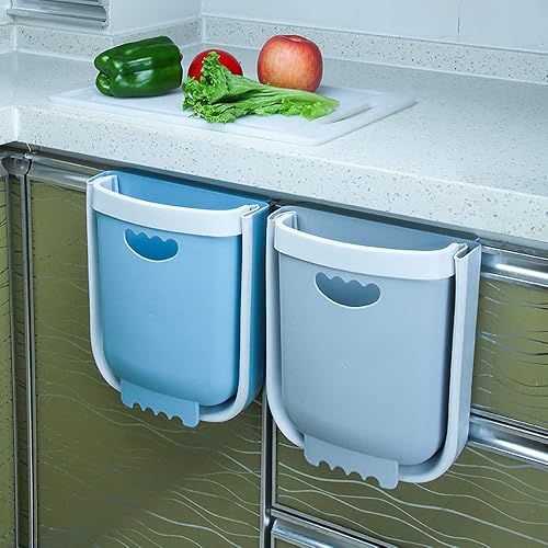 Miniatura 5 de Papelera colgante para puerta de armario de cocina, papelera plegable para cocina, dormitorio, baño y automóvil (2.4 galones, gris)