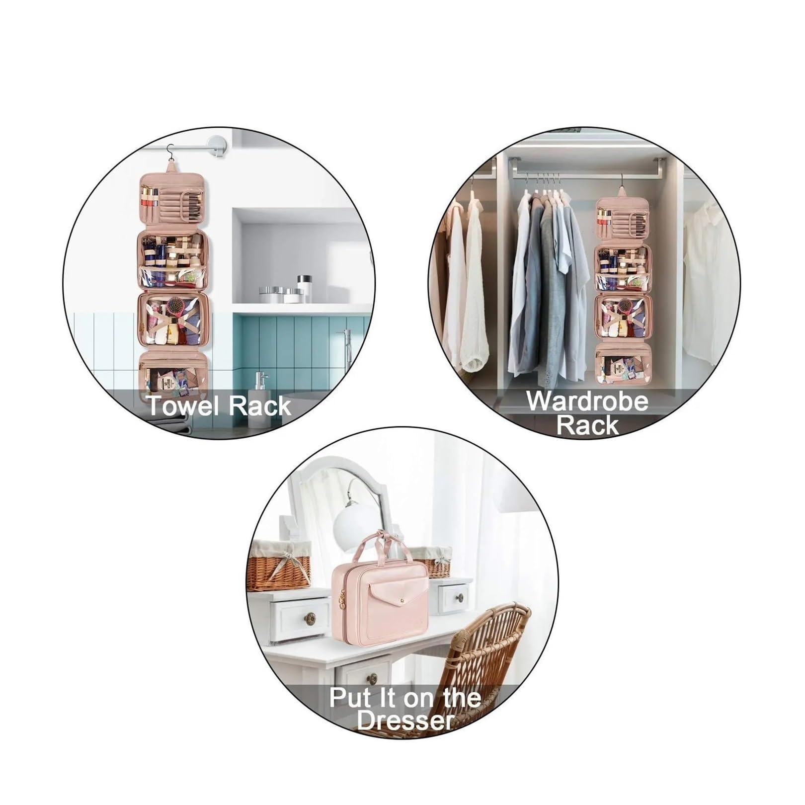 Organizer da viaggio da appendere borsa da toilette da uomo grande scatola di immagazzinaggio portatile impermeabile donna toeletta cosmetica custodia per trucco, nero, One Size, Stile unico