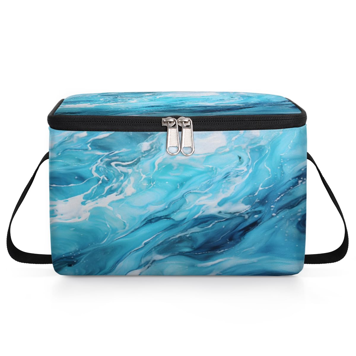 GzLeyigou Blue Liquid Texture Lunch Bags for Women Men 9 Cans, Hot & Cold Food Delivery Bag Insulated Grocery Bag Insulated Lunch Box Marbling Pattern Cooler Bag for Office Work Picnic Beach