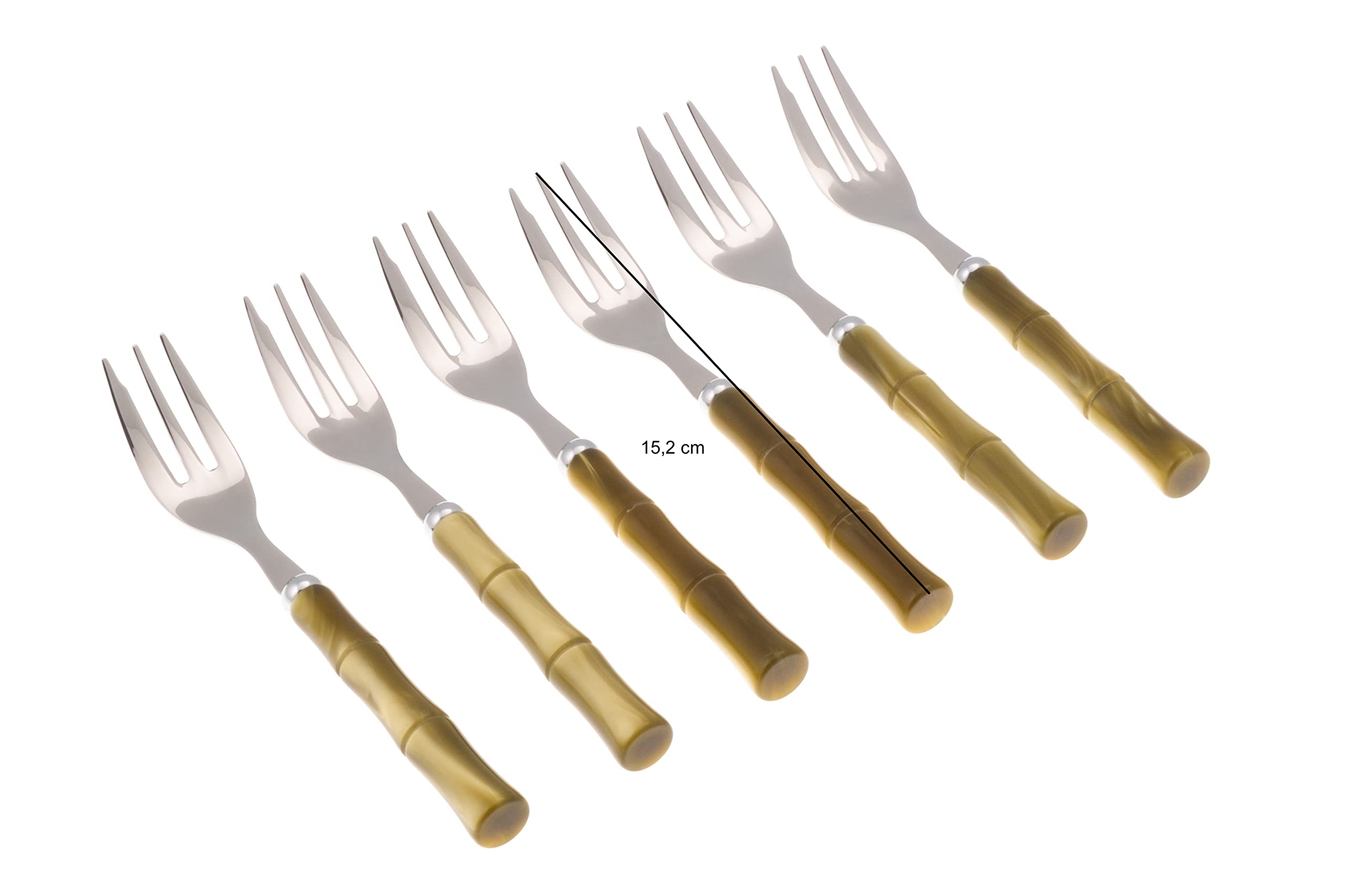 Rivadossi Bamboo Verde Oliva - Set di Forchettine da Dolce, 6 Pezzi - 100% Made in Italy, Artigianalità e Design - Acciaio Inox 18/10