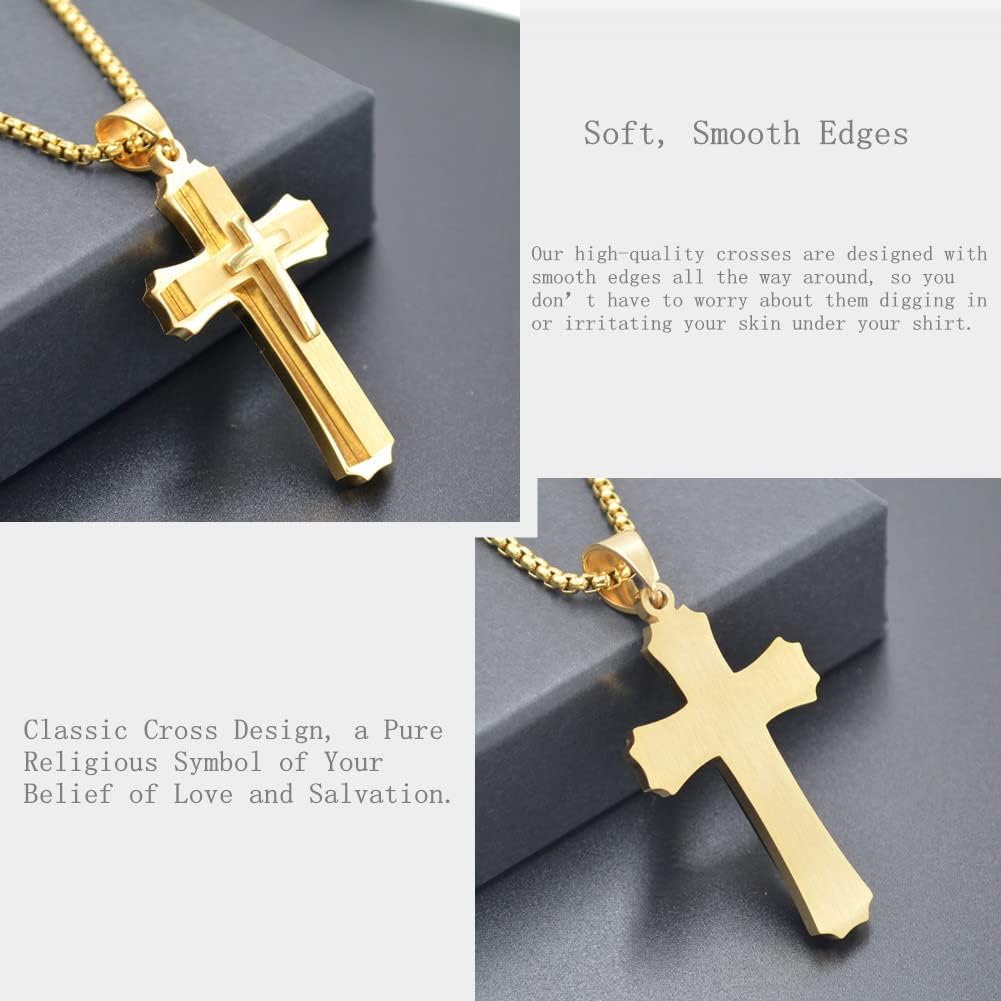 OLEVS Men's Cross Pendant Necklace Large Stainless Steel Cross Pendant Necklace for Men Women - Image 5