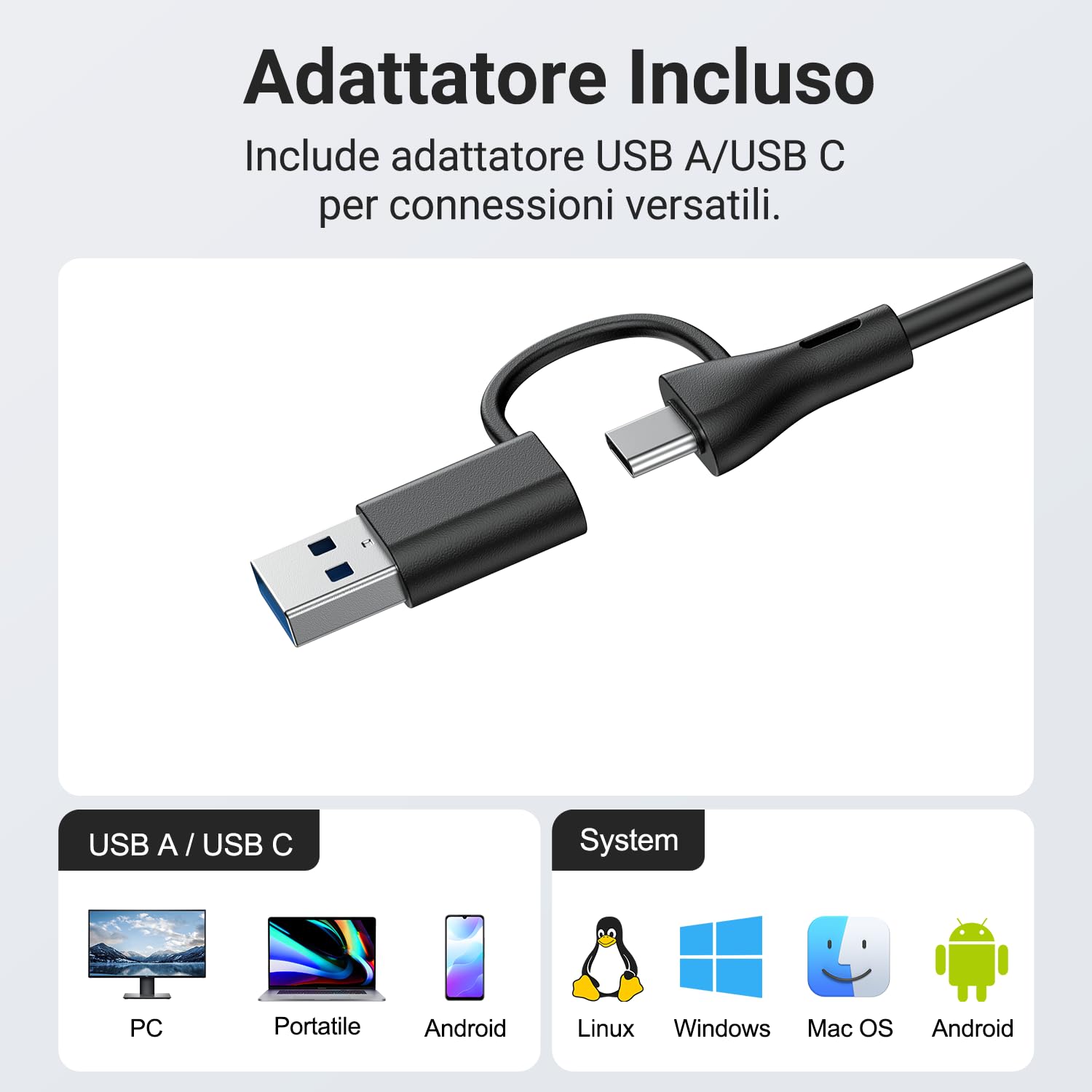 INGA Altoparlanti per computer con microfono staccabile, altoparlanti da tavolo Plug and Play, microfono muto one-touch, stereo e bassi, si attacca facilmente al monitor, compatibile con PC, Mac