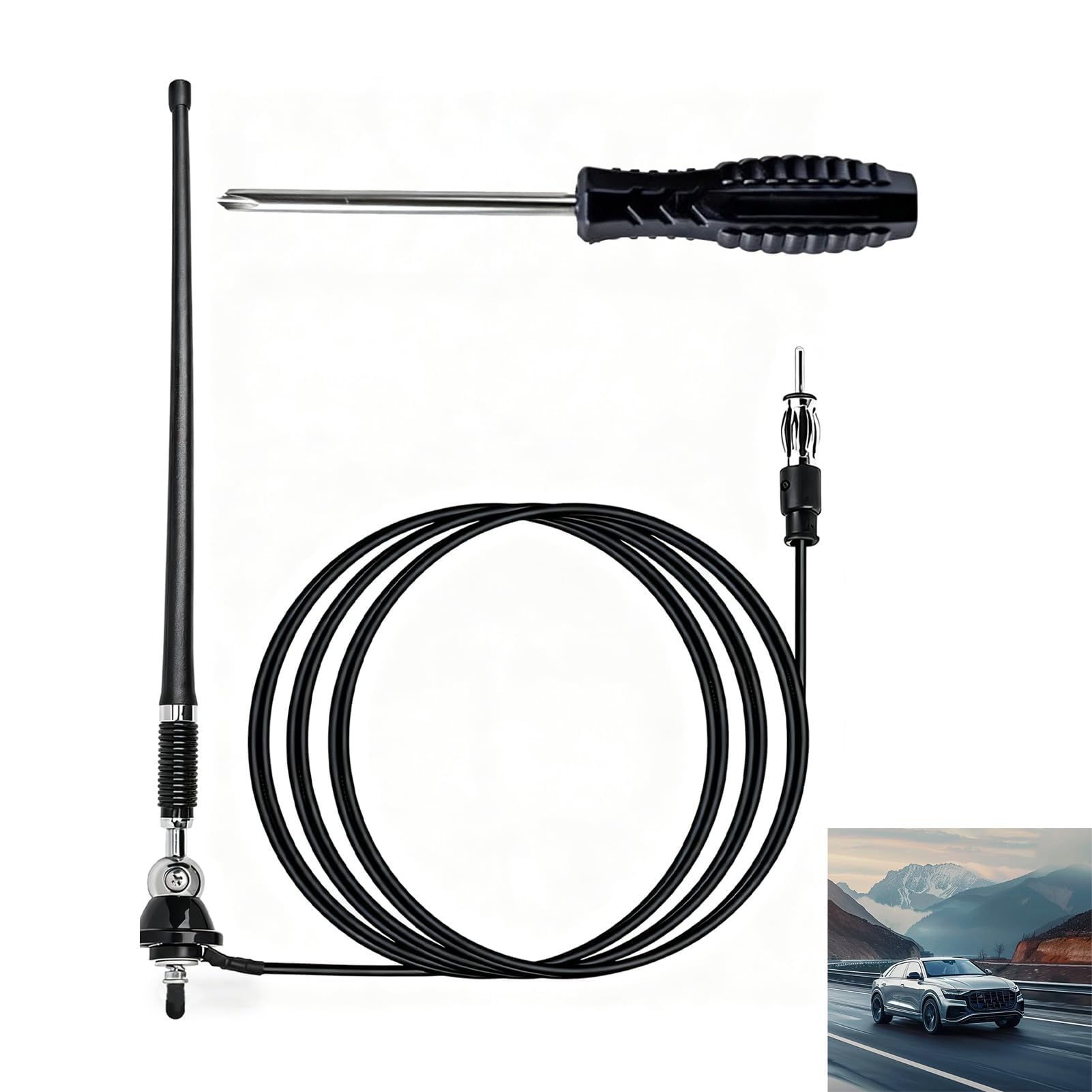 Antenna Radio Marina, Antenna Barca AM FM Universale 16 Pollici in Gomma Flessibile con Rotazione 180°, Per Barche, Jeep, Trattori e Veicoli da Costruzione, Compatibile Autoradio DIN con Cavo Prolunga